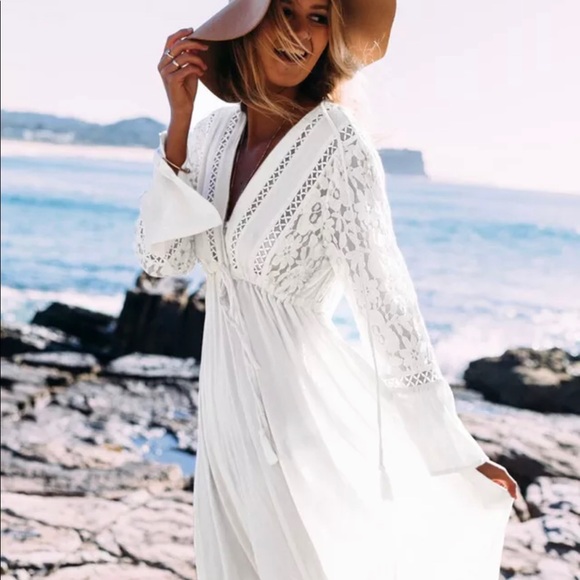 Boho lace maxi dress long sleeve black gypsy - Picture 7 of 8